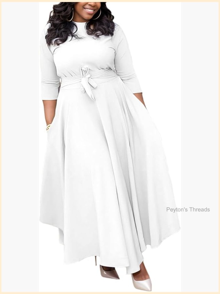 Plus Size Maxi Dress With Pockets Swing Dress Self Tie Belt